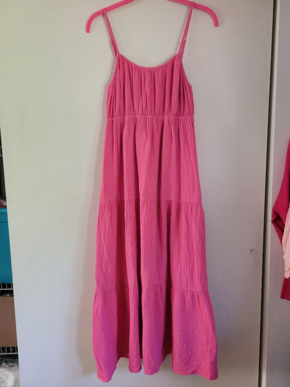 Rails Hot Pink Organic Cotton Gauze Tiered Maxi Dress Boho Vacation Flowy Sz XS - Picture 2 of 9